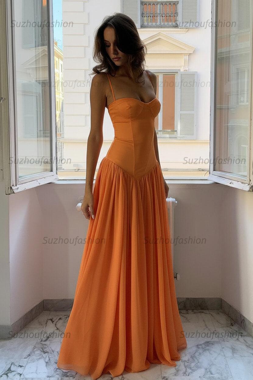 Suzhoufashion A Line Spaghetti Straps Pink Corset Prom Dress With Ruffles Formal Evening Gown