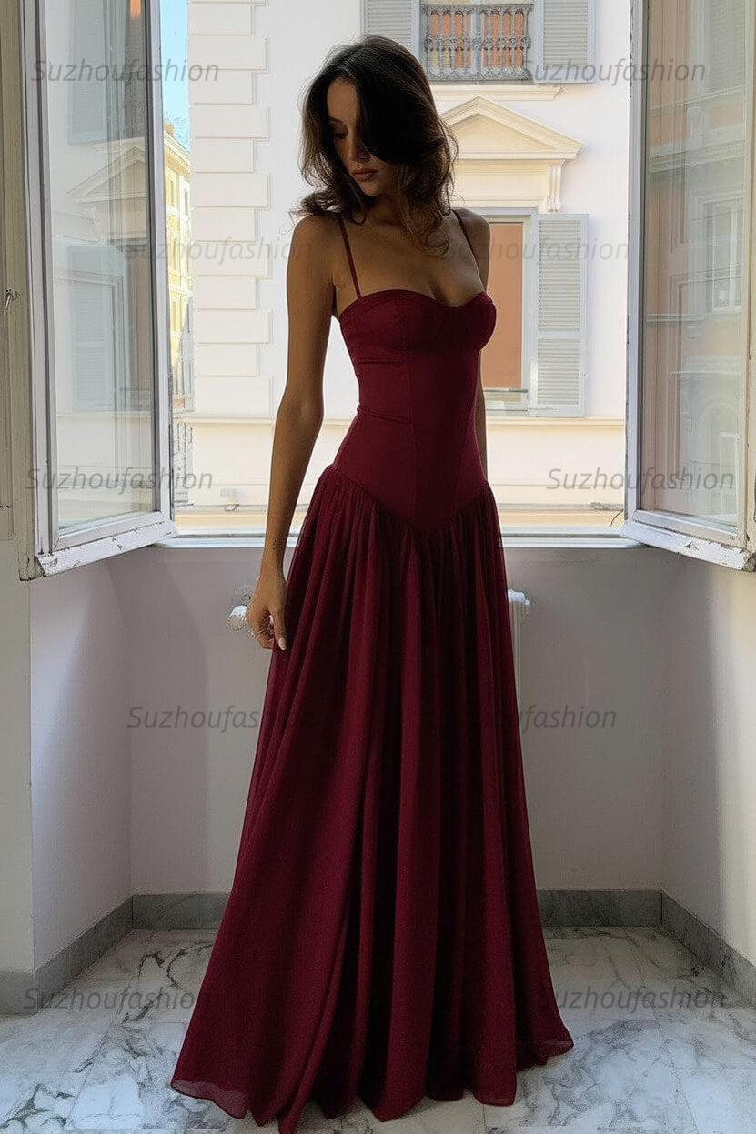 Suzhoufashion A Line Spaghetti Straps Pink Corset Prom Dress With Ruffles Formal Evening Gown