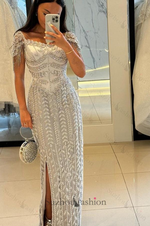 Suzhoufashion Beaded Formal Dress Sheath/Column Cap Sleeve Evening Gown