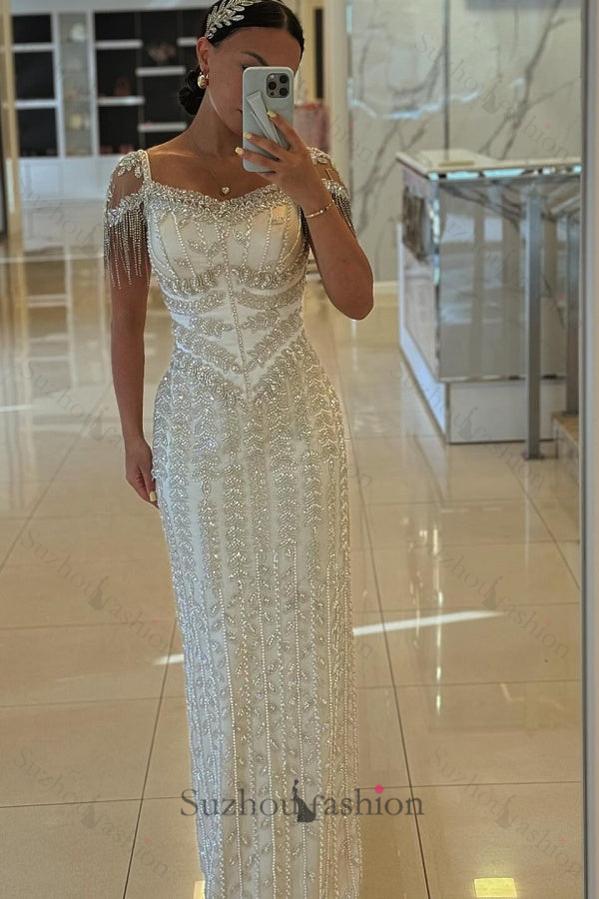 Suzhoufashion Beaded Formal Dress Sheath/Column Cap Sleeve Evening Gown