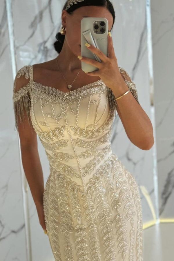 Suzhoufashion Beaded Formal Dress Sheath/Column Cap Sleeve Evening Gown