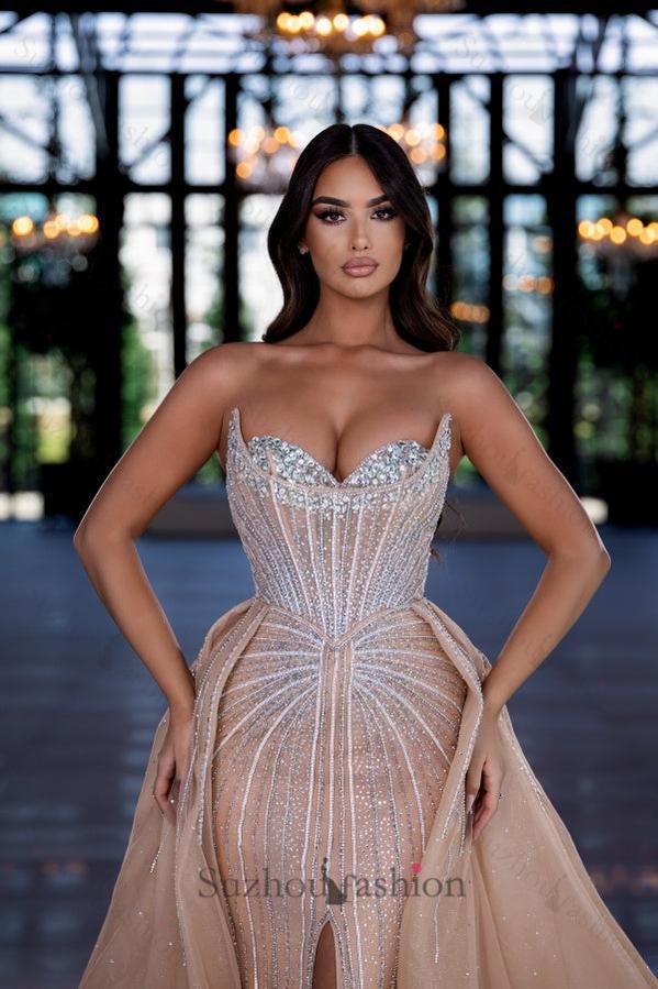 Suzhoufashion Beaded Formal Dress Sweetheart Chamapgne Panel Train Prom Evening Gown
