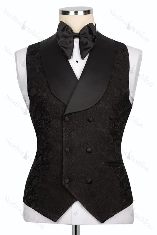 Suzhoufashion Black Crystals 3 Piece Jacquard Bespoke Prom Suits