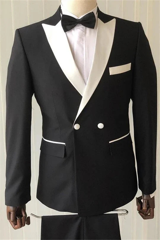 Suzhoufashion Black Double Breasted Bespoke Prom Men Suits