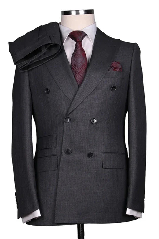 Suzhoufashion Black Double Breasted Close Fitting Formal Men Suits
