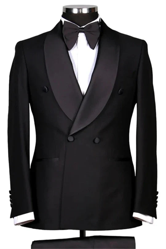 Suzhoufashion Black Double Breasted Close Fitting Wedding Men Suits