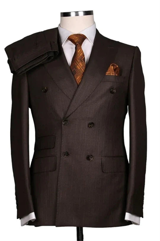 Suzhoufashion Black Peaked Lapel Double Breasted Wedding Men Suits