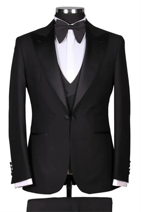Suzhoufashion Black Peaked Lapel Single Breasted Wedding Men Suits