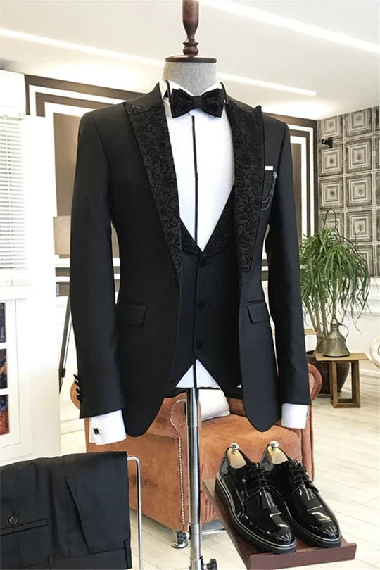 Suzhoufashion Black Peaked Lapel Slim Fit Wedding Men Suits
