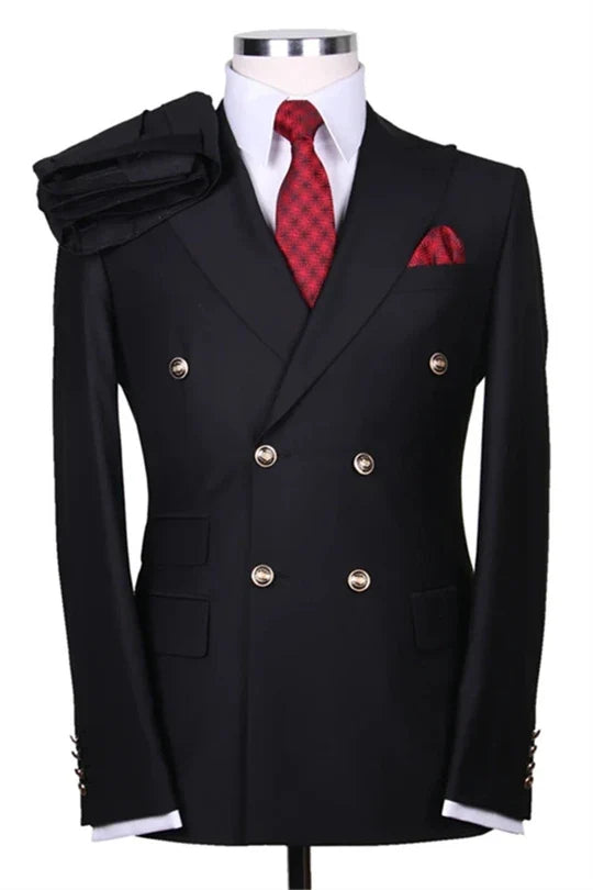 Suzhoufashion Black Peaked Lapel Two Pieces Wedding Men Suits