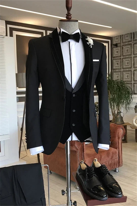 Suzhoufashion Black Shawl Lapel Three Pieces Wedding Groom Suits