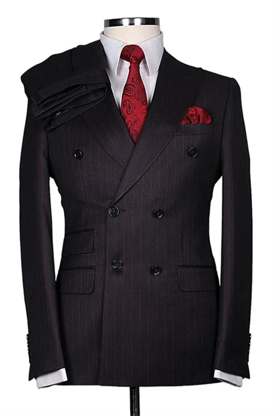 Suzhoufashion Black Striped Double Breasted Formal Business Suits