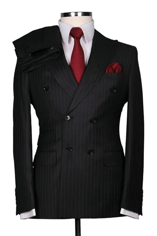 Suzhoufashion Black Striped Double Breasted Men Suits