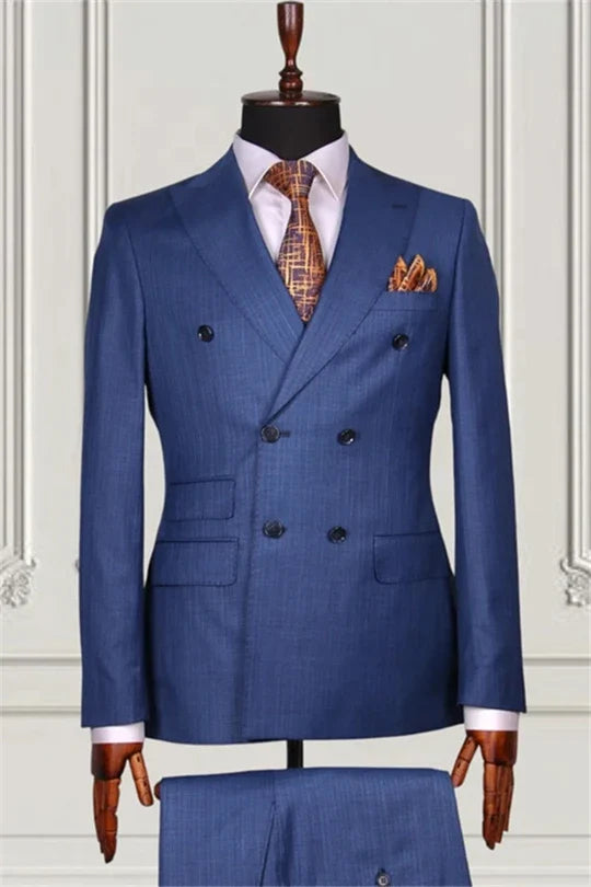 Suzhoufashion Blue Double Breasted Close Fitting Prom Suits For Men