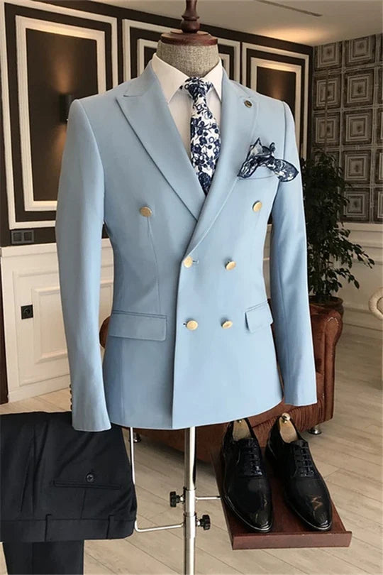 Suzhoufashion Blue Double Breasted Slim Fit Men Suits For Prom