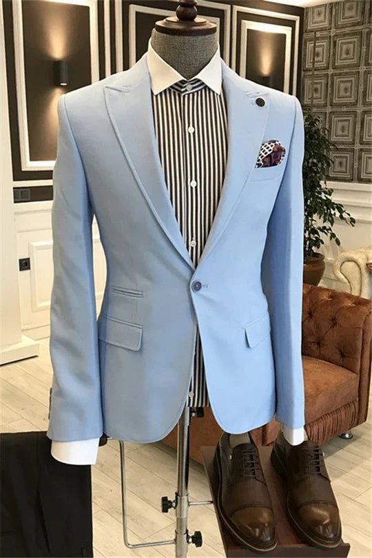 Suzhoufashion Blue One Button Peaked Lapel Two Pieces Slim Fit Men Suits