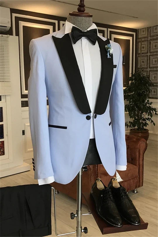 Suzhoufashion Blue Peaked Lapel Slim Fit Bespoke Wedding Suits