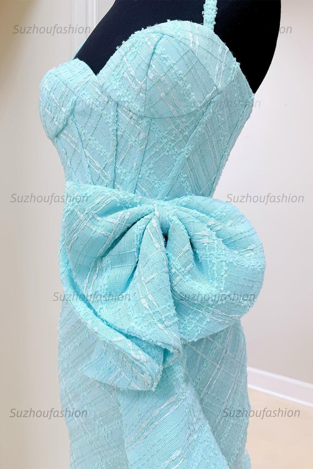 Suzhoufashion Blue Ruffled Corset Spaghetti Strap Tight Short Homecoming Dress