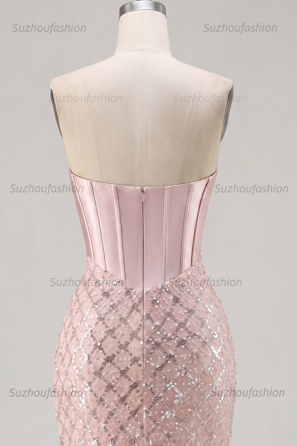 Suzhoufashion Blush Strapless Beaded Corset Tight Short Homecoming Dress