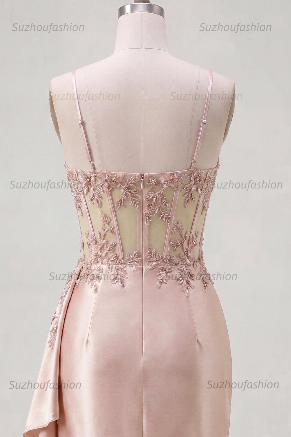 Suzhoufashion Champagne Floral Beaded Corset Tight Short Homecoming Dress with Side Cape