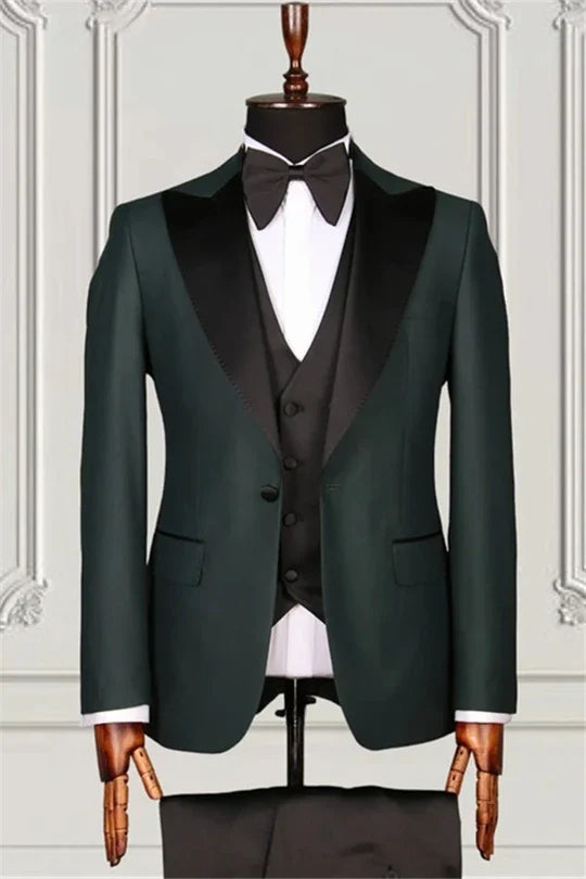 Suzhoufashion Classic Dark Blue Three Pieces Peaked Lapel Formal Business Suits
