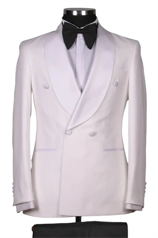 Suzhoufashion Classic White Shawl Lapel Double Breasted Wedding Men Suits