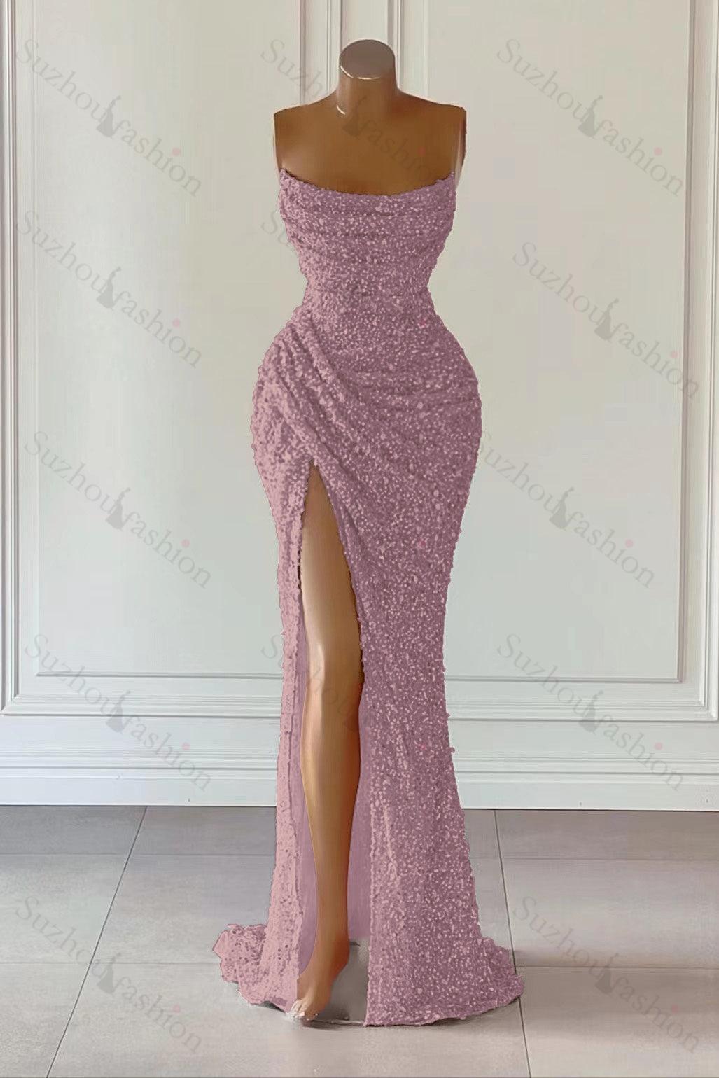 Suzhoufashion Classy Pink Sequins Sleeveless Evening Dresses With Split