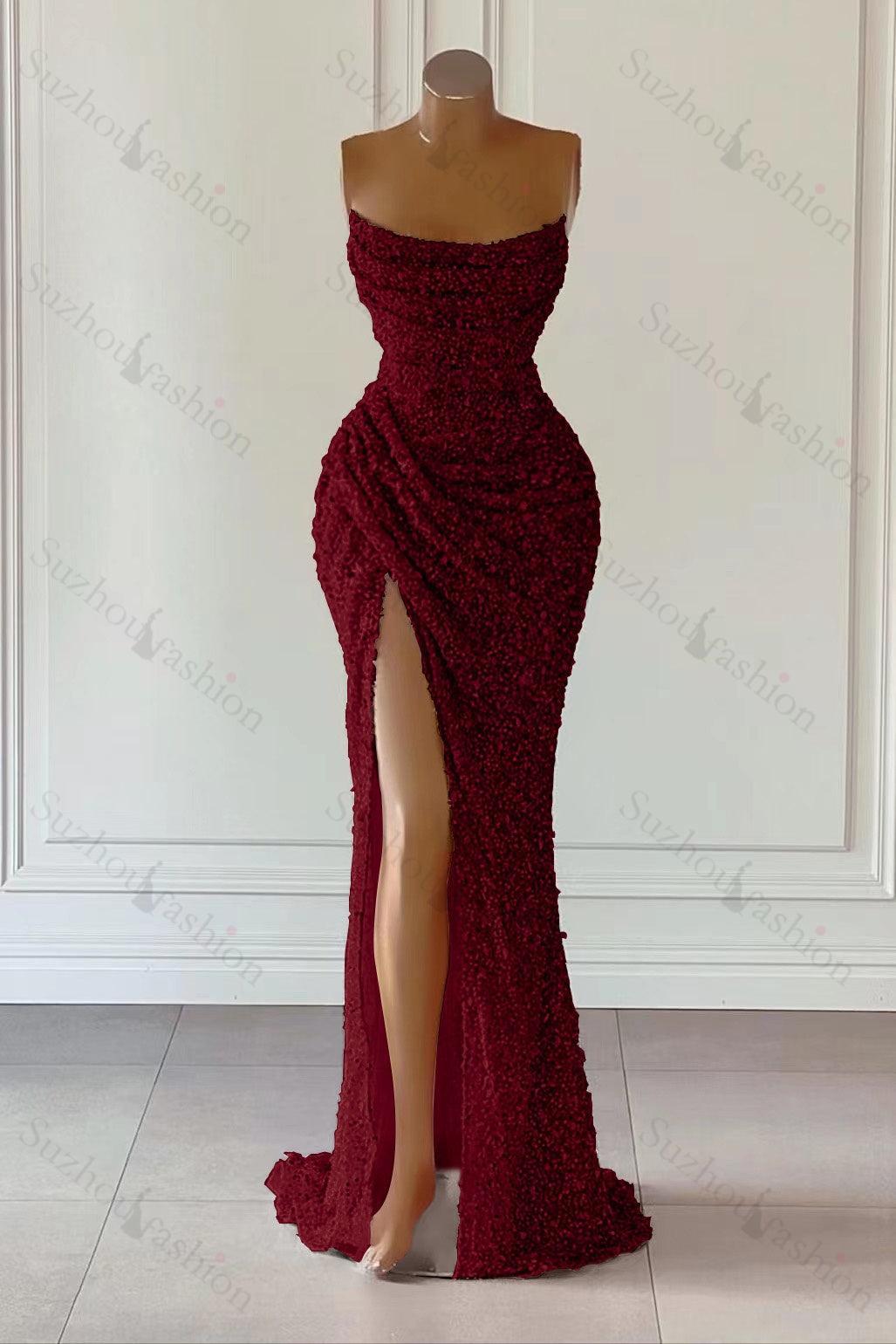 Suzhoufashion Classy Pink Sequins Sleeveless Evening Dresses With Split