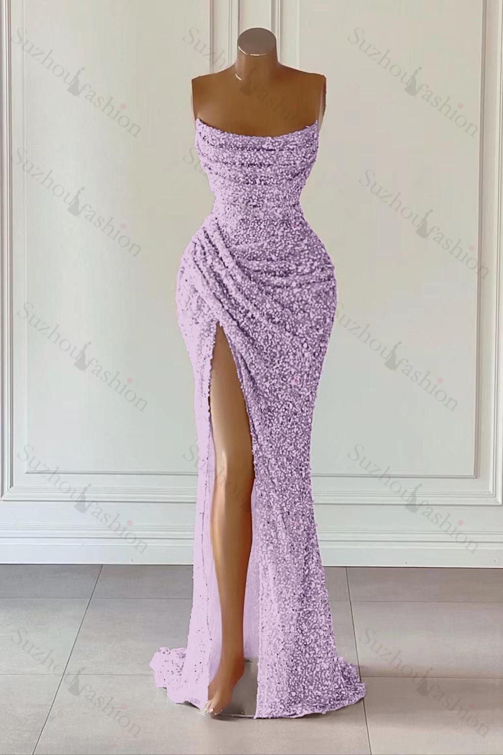 Suzhoufashion Classy Pink Sequins Sleeveless Evening Dresses With Split