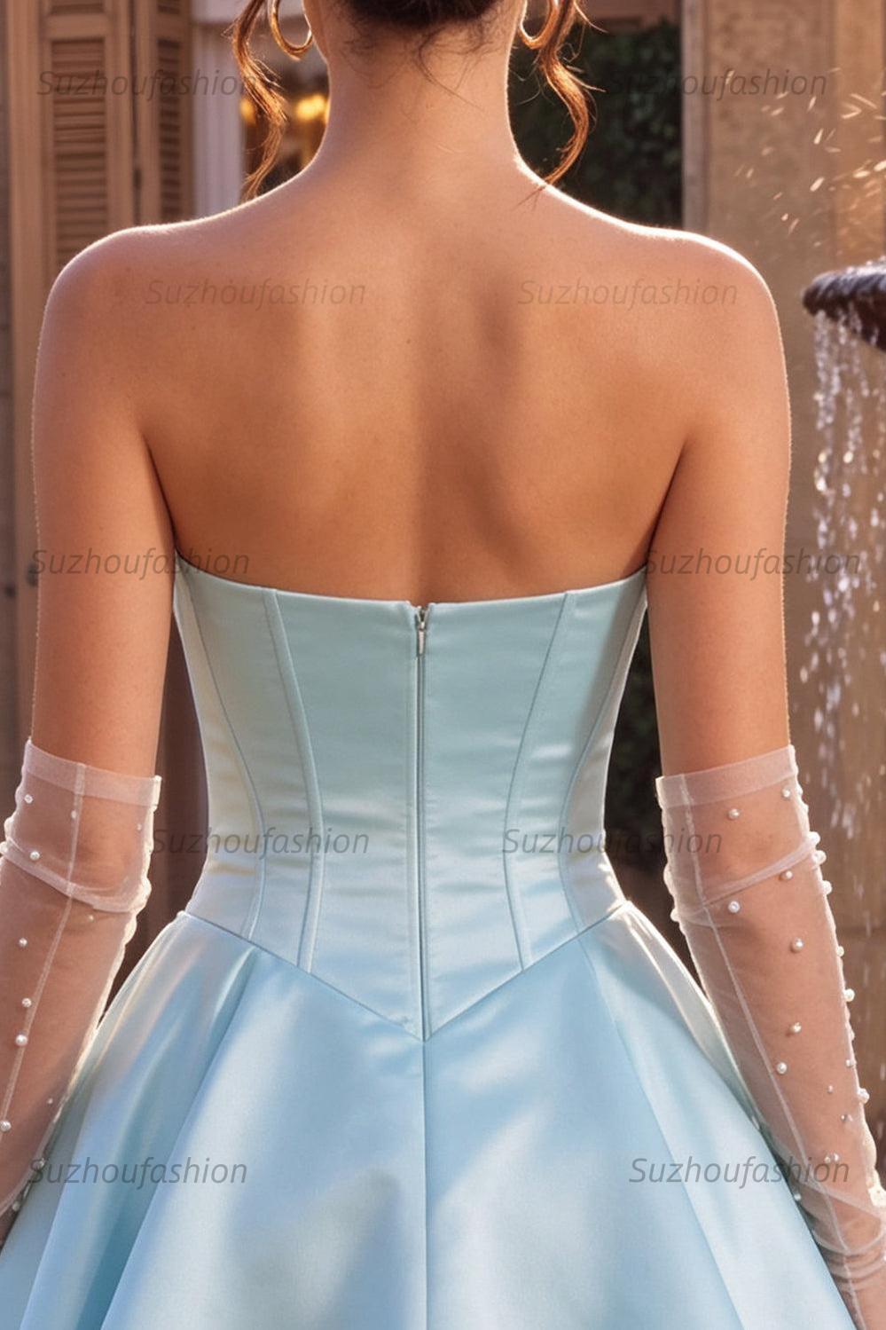 Suzhoufashion Corset Satin Ruffled Sky Blue A Line Short Homecoming Dress