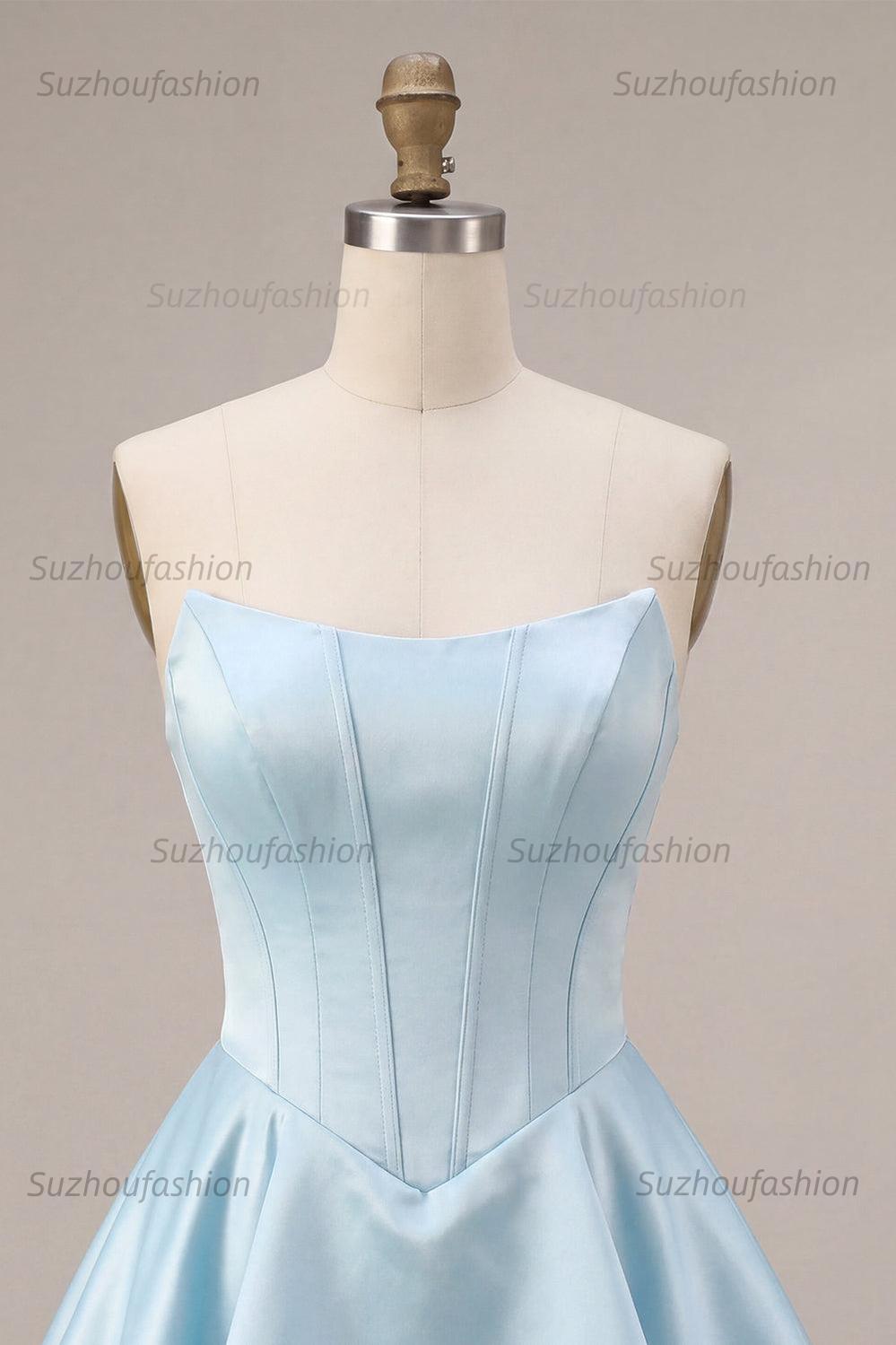 Suzhoufashion Corset Satin Ruffled Sky Blue A Line Short Homecoming Dress