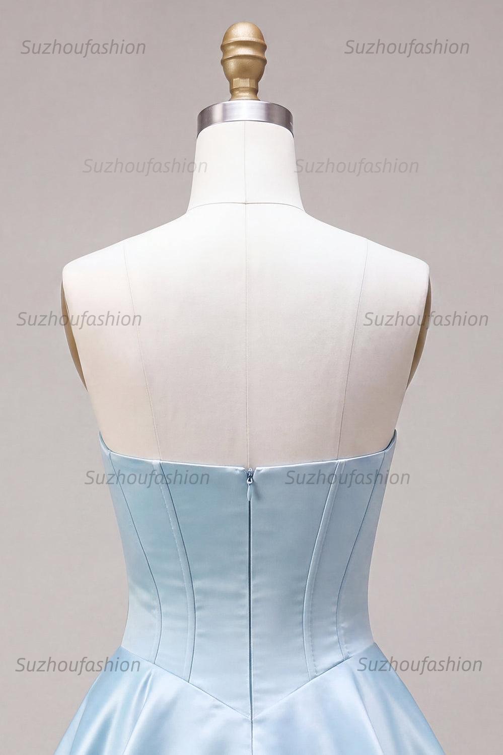Suzhoufashion Corset Satin Ruffled Sky Blue A Line Short Homecoming Dress