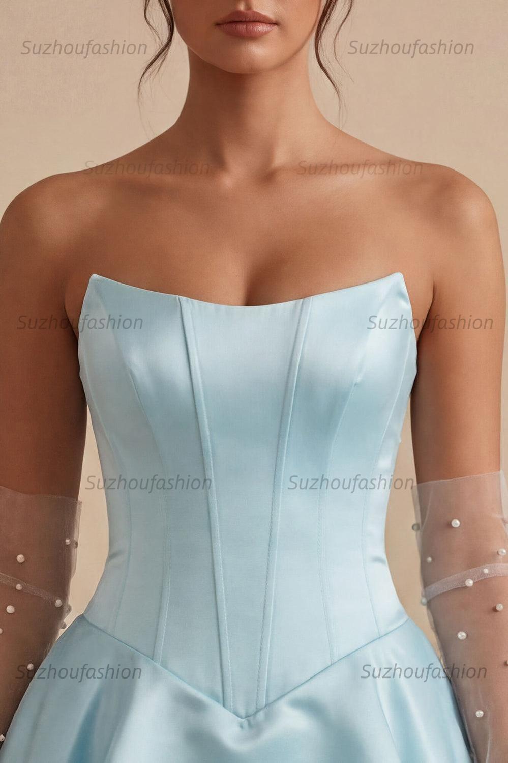Suzhoufashion Corset Satin Ruffled Sky Blue A Line Short Homecoming Dress