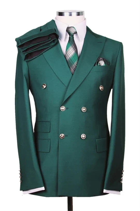 Suzhoufashion Dark Green Peaked Lapel Two Pieces Wedding Suits