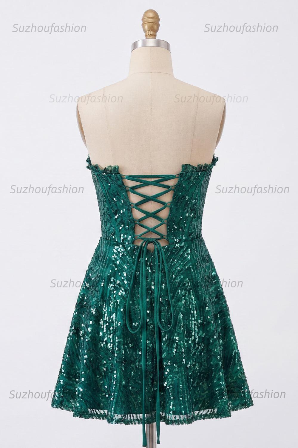 Suzhoufashion Dark Green Strapless Corset A-Line Short Homecoming Dress