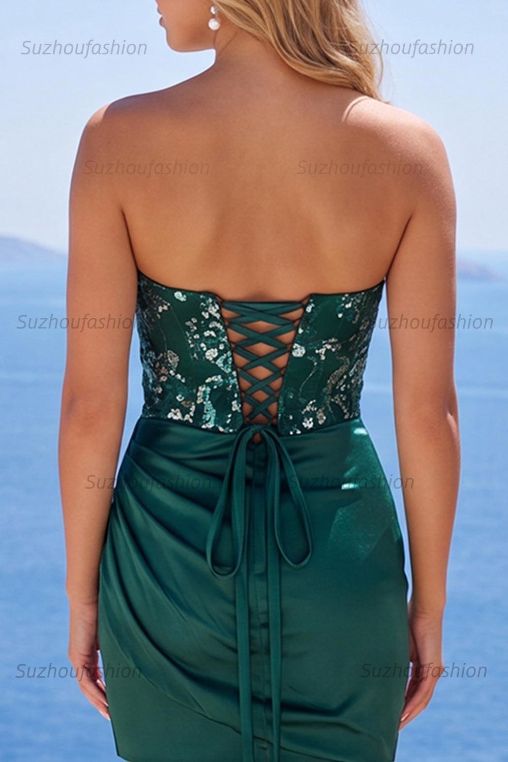 Suzhoufashion Dark Green Strapless Sequin Tight Short Homecoming Dress