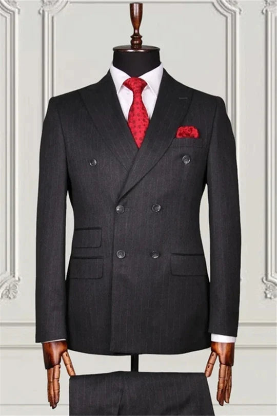 Suzhoufashion Dark Grey Double Breasted Peaked Lapel Men Suits