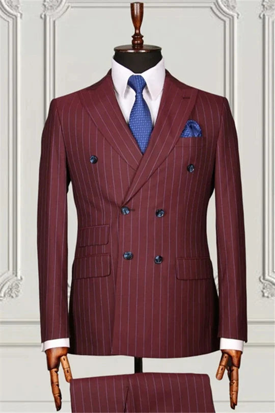 Suzhoufashion Dark Red Trendy Double Breasted Men Suits For Prom