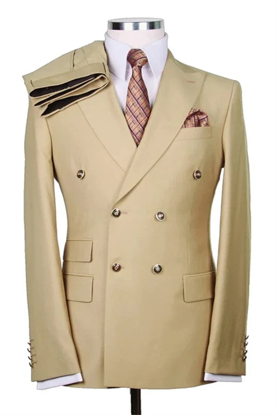 Suzhoufashion Dark Yellow Peaked Lapel Two Pieces Wedding Men Suits