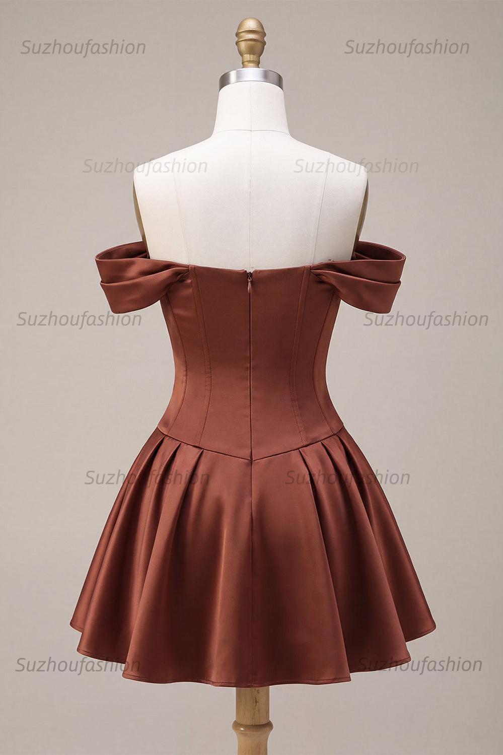Suzhoufashion Desert Rose A-Line Satin Short Homecoming Dress with Bow