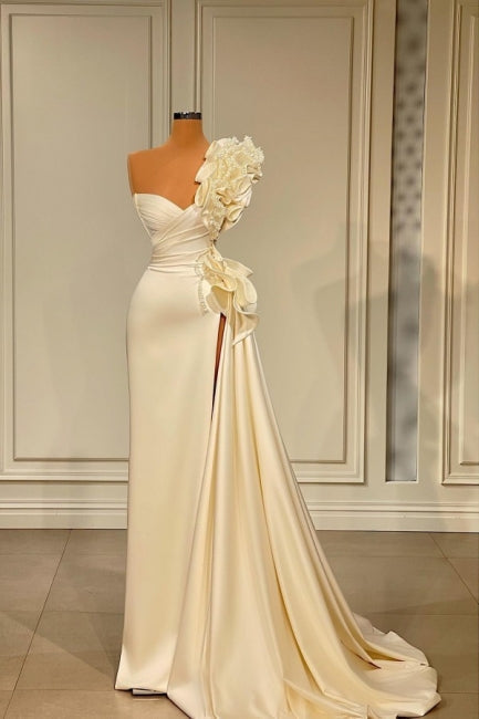 Suzhoufashion Designer Ruffles Split Wedding Dress With Glitter Long White One Shoulder