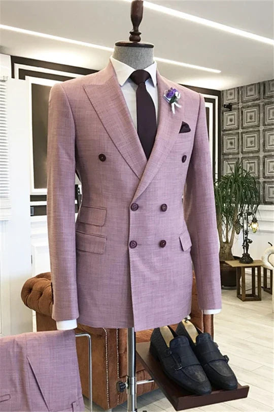 Suzhoufashion Dusty Pink Double Breasted Slim Fit Peaked Lapel Men Suits For Prom