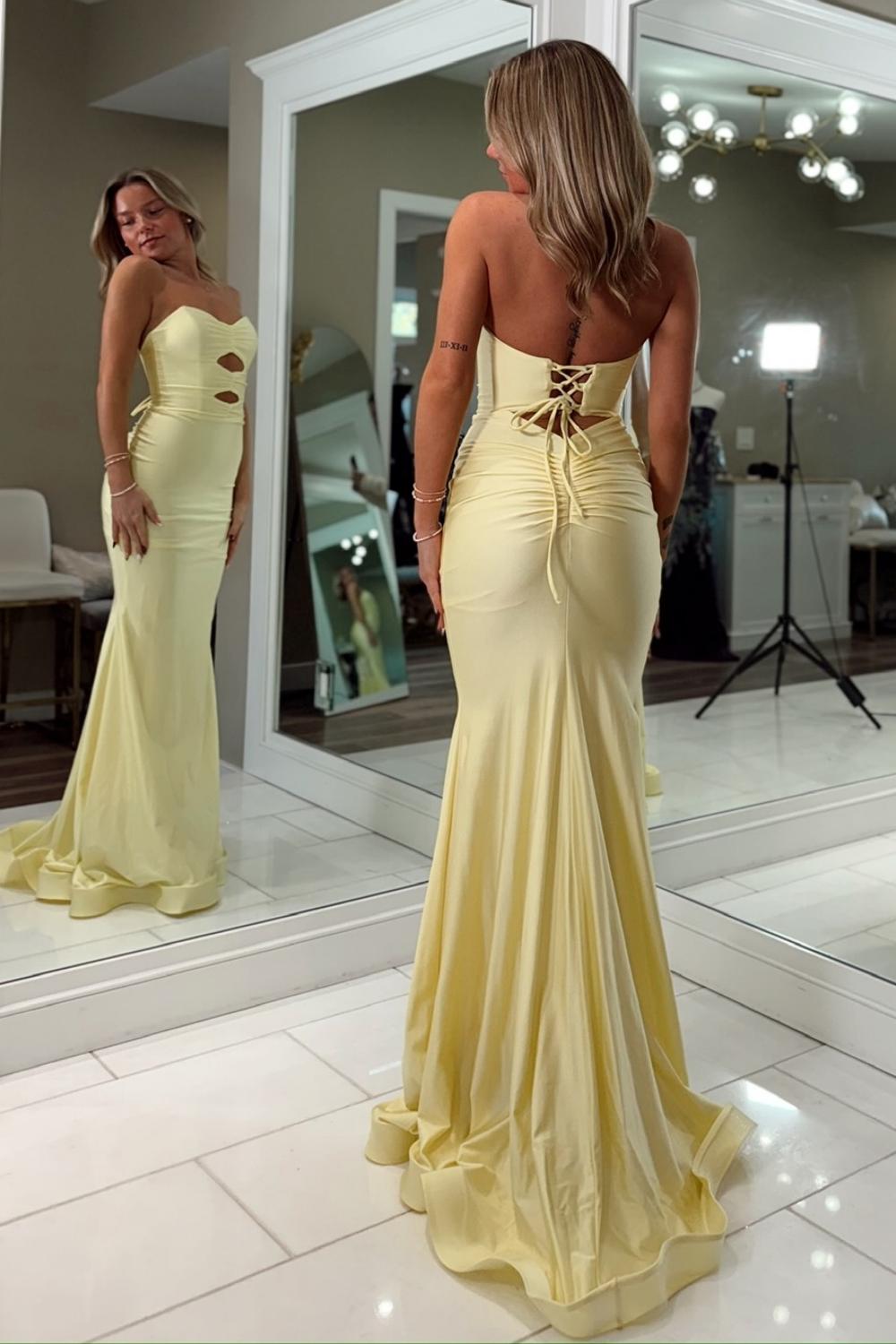 Suzhoufashion Fashionable Mermaid Sweetheart Yellow Long Prom Dress With Keyhole Criss Cross Back Formal Evening Gown