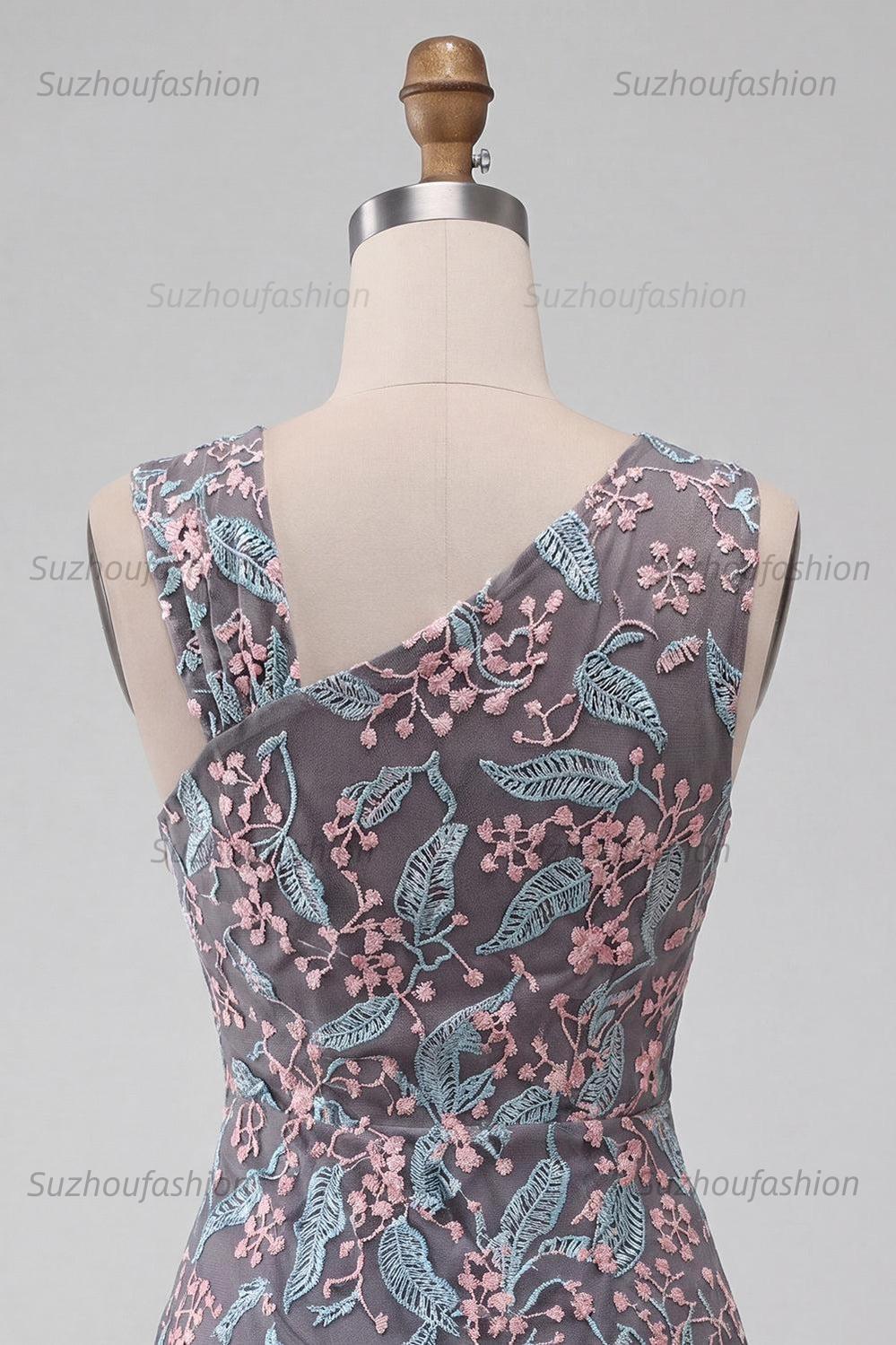 Suzhoufashion Floral Black Ruched Tight Short Homecoming Dress with Rhinestone