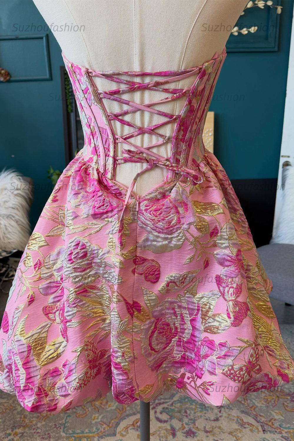 Suzhoufashion Floral Corset Blush A-Line Short Homecoming Dress
