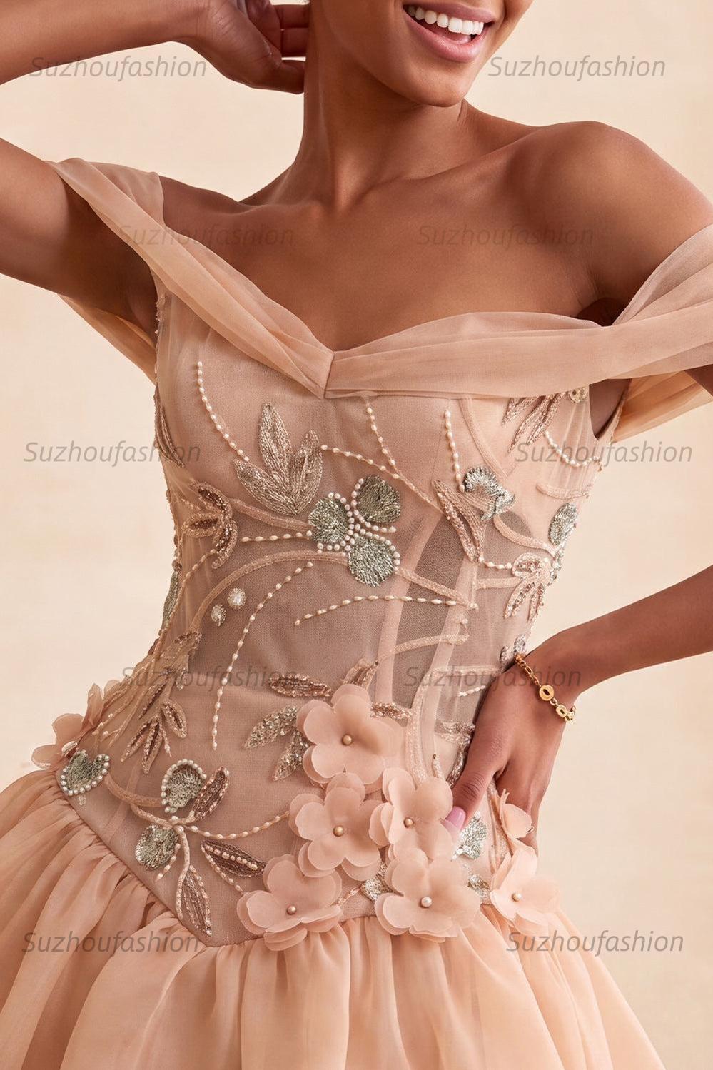 Suzhoufashion Floral Corset Light Pink A Line Beaded Short Homecoming Dress