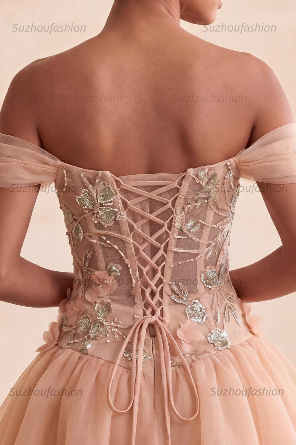Suzhoufashion Floral Corset Light Pink A Line Beaded Short Homecoming Dress