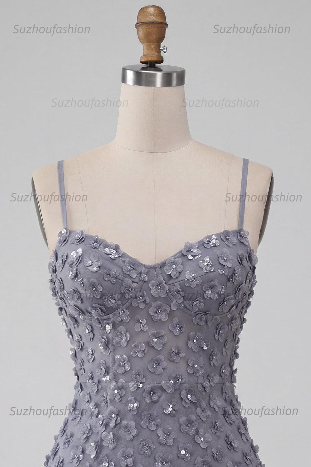 Suzhoufashion Floral Dusty Lavender Sequin Tight Short Homecoming Dress with Ruffles