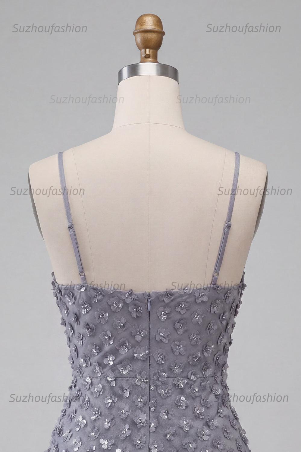 Suzhoufashion Floral Dusty Lavender Sequin Tight Short Homecoming Dress with Ruffles