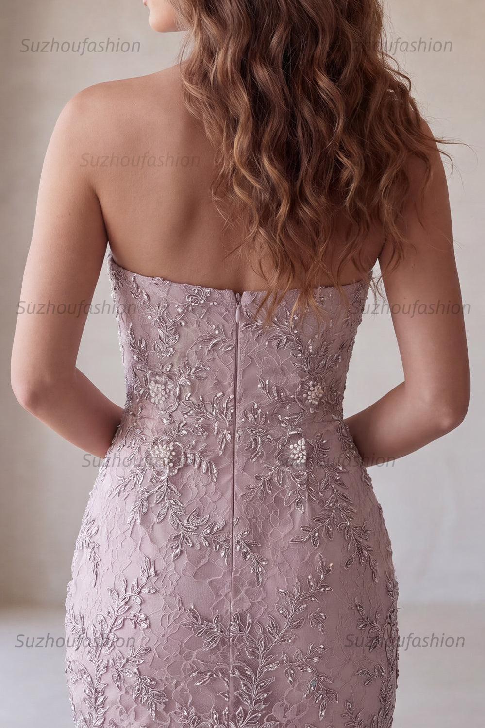 Suzhoufashion Floral Fog Lace Strapless Tight Short Beaded Homecoming Dress